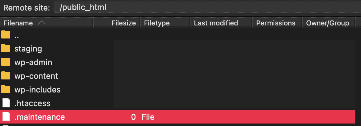 Hidden .maintenance file in the WordPress site root